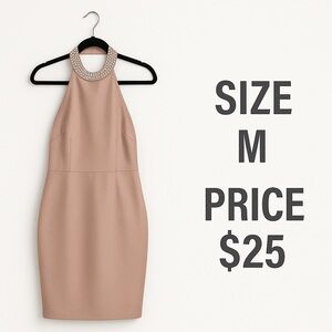 Elegant Tan Halter Dress